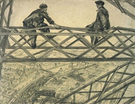 Vue des ouvriers de la Tour Eiffel par Paul Renouard